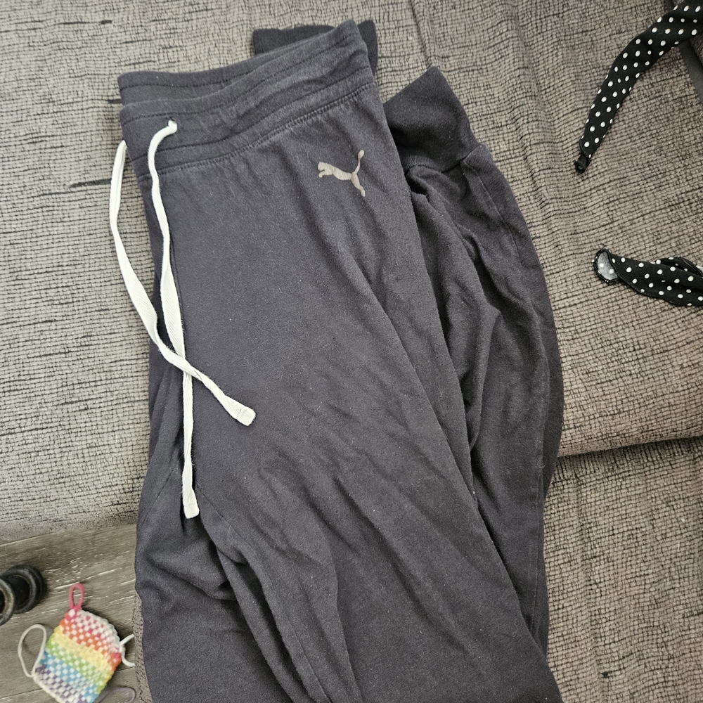 Puma Black Track Joggers with White Drawstring